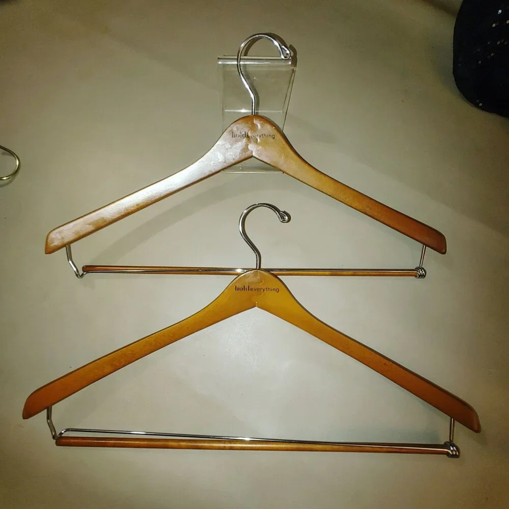 Suit Hanger Hold Everything Wooden Metal Vintage Set Rustproof Finish Wardrobe